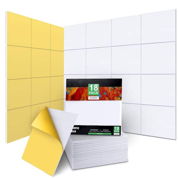 12 in. x 12 in. x 0.4 in. White Acoustic Panels, Soundproof Wall Panels, High-Density Sound Deadening Panels, 18 Pcs