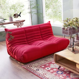 53.15 in. Teddy Velvet Bean Bag 2 Seats Lazy Sofa Couch in Red