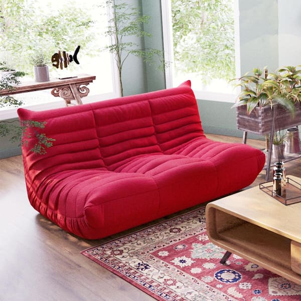 Magic Home 53.15 in. Teddy Velvet Bean Bag 2 Seats Lazy Sofa Couch in Red