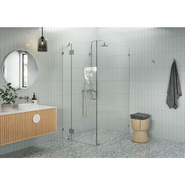 Glass Warehouse 37 in. W x 46 in. D x 78 in. H Pivot Frameless Corner Shower Enclosure in Polished Chrome Finish with Clear Glass