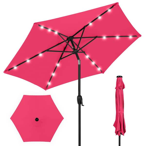 hot pink outdoor patio umbrella Aya Pagoda Umbrella, Pink/White - 102Dia x 110H in, Durable Sunbrella Canopy, Sturdy Aluminum Frame Its unique design not only provides essential shade but also serves as a stylish focal point for your patio Best Choice Products 7.5 ft.