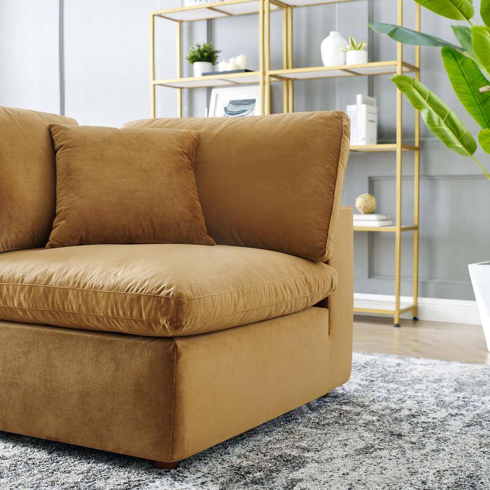 Cognac Performance Velvet Overstuffed Corner Chair 40"