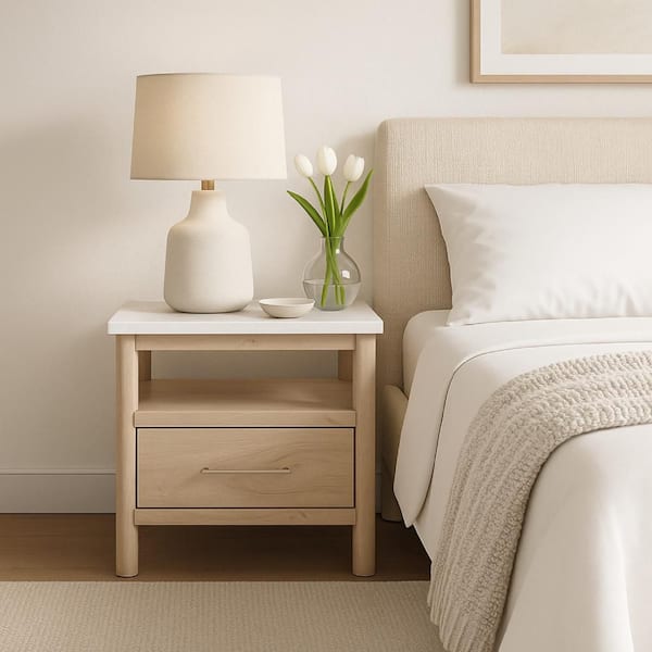 Mooran Brown and Beige 1-Drawer 16.5 in. W Nightstand