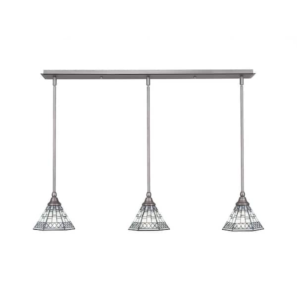 Unbranded Livingston 100-Watt 3 Light Nickel, Linear Pendant Light with 7 in. Pewter Art Glass Shades No Bulbs Included