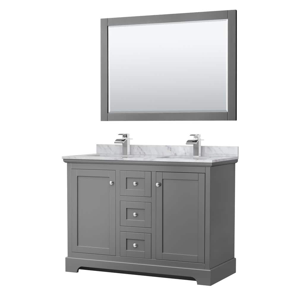 Avery 48 in. W x 22 in. D Double Vanity in Dark Gray with Marble Vanity Top in Carrara with Square Basins and Mirror price history on PriceWatchPro