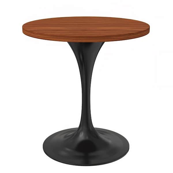 Leisuremod Verve Modern Dining Table with a 27 in. Round MDF Tabletop and Black Steel Pedestal Base, Cognac Brown
