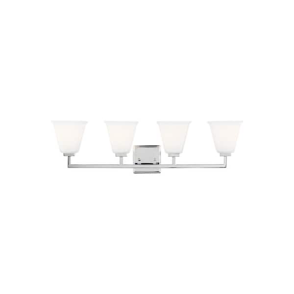 Generation Lighting Ellis Harper 32.5 in. H 4-Light Chrome Vanity Light with Etched/White Inside Glass Shades