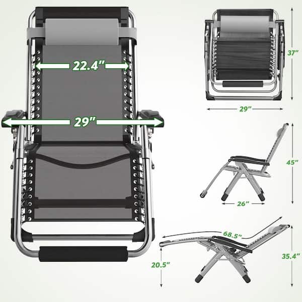 29 in. W Gray Metal 0-Gravity Outdoor Recliner Oversized Lounge Chair with Cup Holder and Cushions