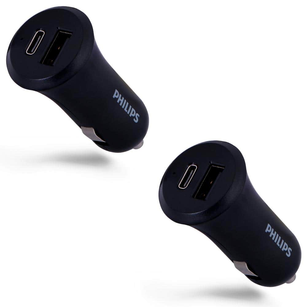 22.5-Watt 2-Ports USB-C/USB-A Cell Phone Car Charger (2-Pack)
