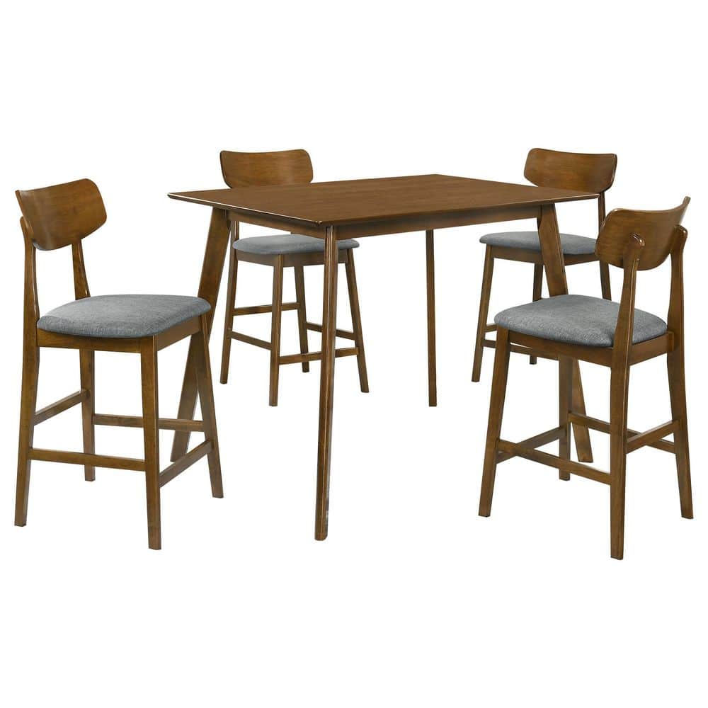 Robbie Walnut and Gray Mid Century Modern 5-Piece Counter Height Dining Set