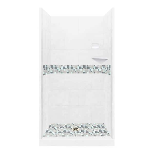 American Bath Factory Newport 48 in. L x 42 in. W x 80 in. H Alcove Shower Kit with Shower Wall and Shower Pan in Natural Buff