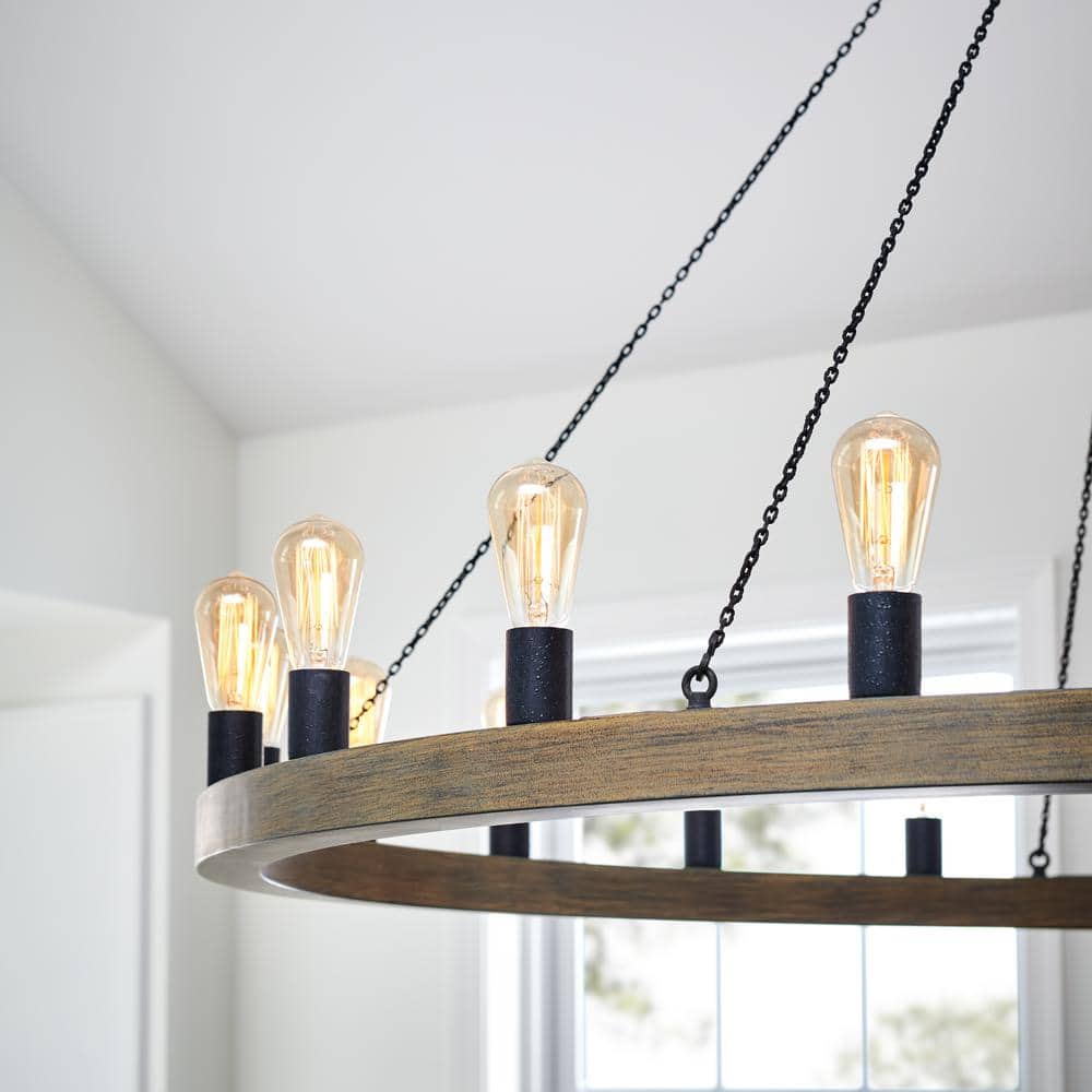 Avenir 20-Light Weathered Oak and Antique Forged Iron Chandelier