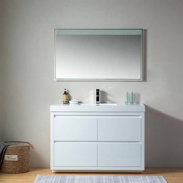 Vanity Art Annecy 48 in. W x 18.5 in. D x 32 in. H Bathroom Vanity in White with Single Basin Top in White Resin