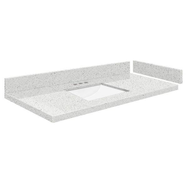 Transolid Silestone 39.5 in. W x 22.25 in. D Quartz White Rectangular Single Sink Vanity Top in Stellar Snow