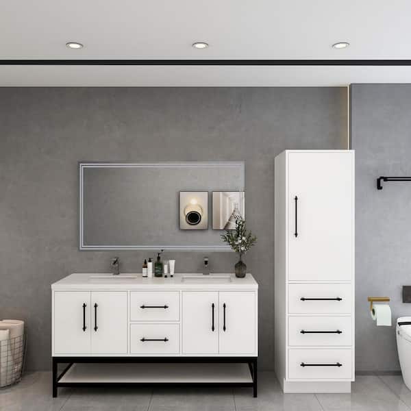 Victoria 59 in. W x 20 in. D x 35 in. H Double Sink Freestanding Frame Bath Vanity in Gloss White with White Acrylic Top