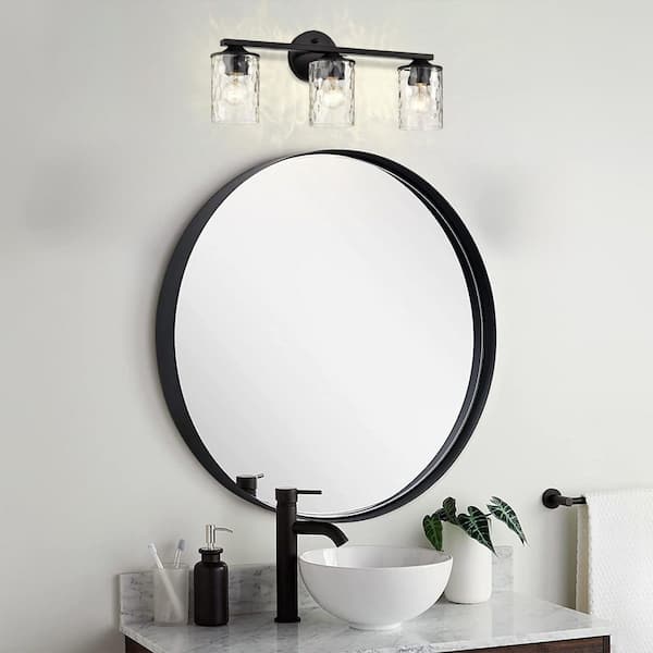 21 in. 3-Light Matte Black Modern Vanity Light with Hammered Clear Glass Shades
