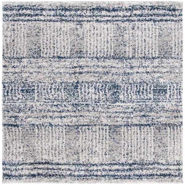 Jericho Shag 3 ft. x 3 ft. Navy/Ivory Abstract Striped Square Area Rug