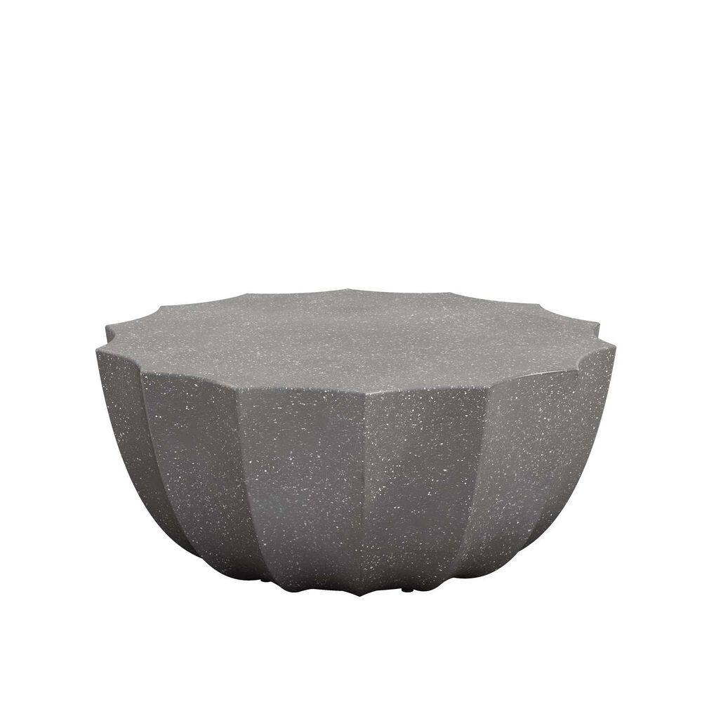 35.43 in. Gray Round Cement Coffee Table, Modern Coffee Table Accent Table 
