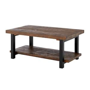 Pomona 42 in. Rustic Natural/Black Large Rectangle Wood Coffee Table with Shelf