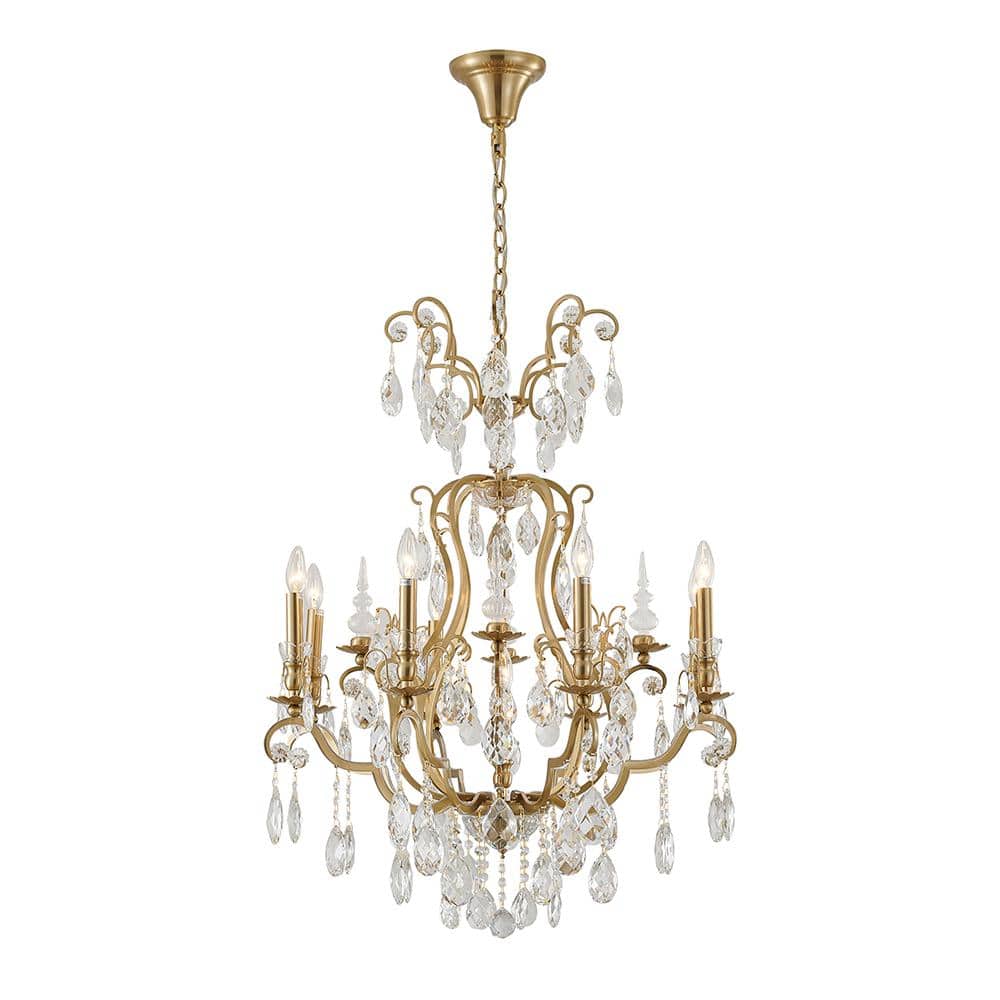 9 light Antique Brass Crystal Tiered Chandelier for Dining Room
