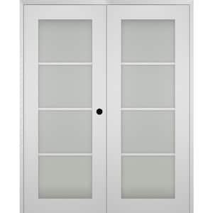 Smart Pro 36 in. x 80 in. Left Hand Active 4-Lite Frosted Glass Polar White Wood Composite Double Prehung French Door