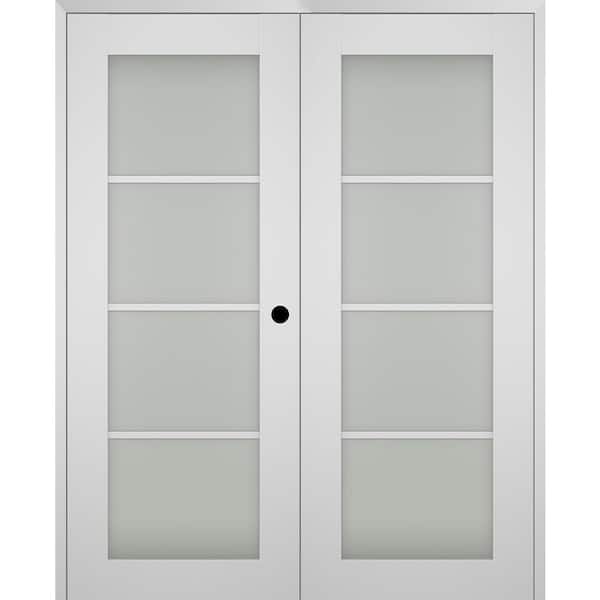 Smart Pro 64 in. x 80 in. Left Hand Active 4-Lite Frosted Glass Polar White Wood Composite Double Prehung French Door
