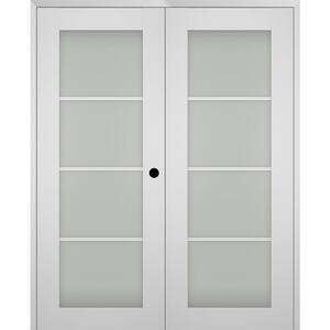Smart Pro 48 in. x 80 in. Left Hand Active 4-Lite Frosted Glass Polar White Wood Composite Double Prehung French Door
