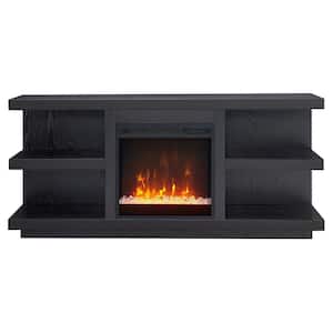 Maya Rectangular Black Grain TV Stand with Crystal Fireplace for TV's Up to 65 in.