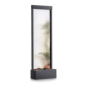 72 in. Tall Indoor/Outdoor Mirror Zen Waterfall Fountain with Stones and Lights, Silver