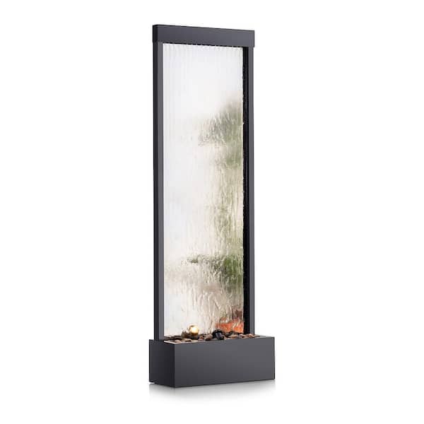 Alpine Corporation 72 in. Tall Indoor/Outdoor Mirror Zen Waterfall Fountain with Stones and Lights, Silver
