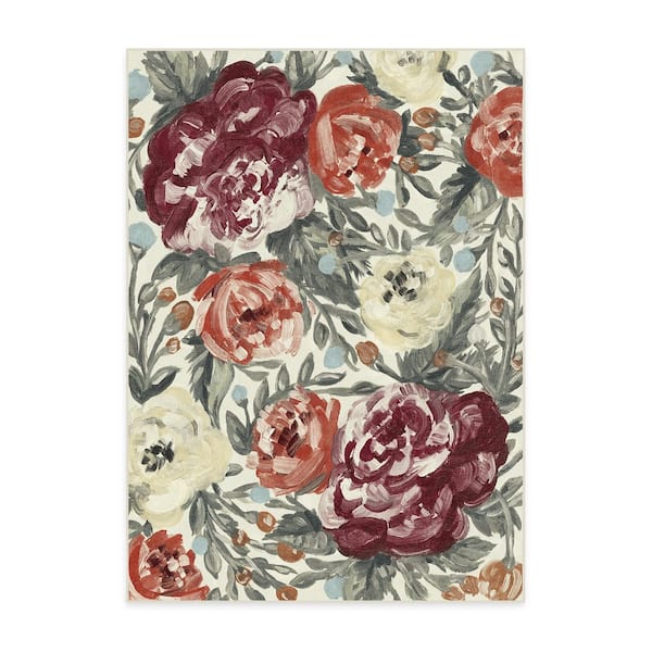 Machine Washable Rug with Standard Pad - Camellia Currant 5 ft. x 7 ft.