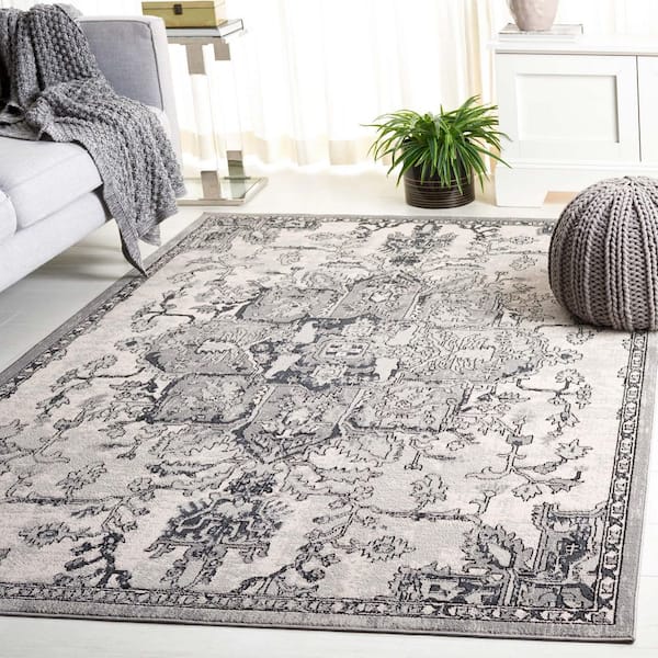 Odyssey 5 ft. x 8 ft. Gray/Dark Gray Ornate Border Area Rug