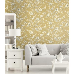 60.75 sq. ft. Metallic Gold Bissette Floral Trail Unpasted Paper Wallpaper Roll