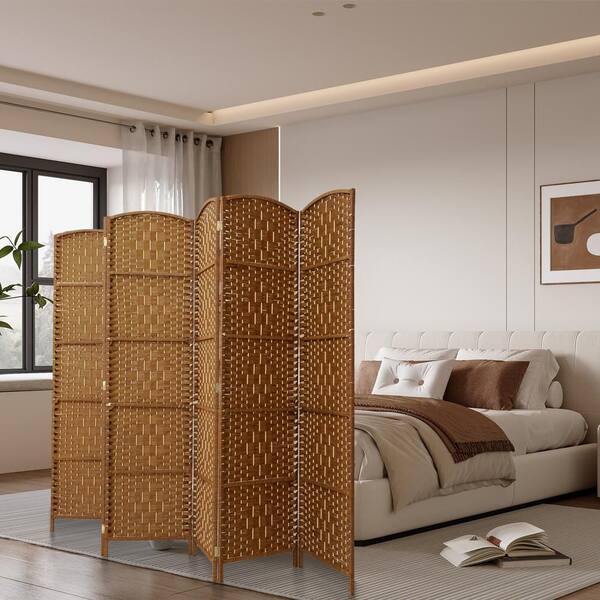 71 in. Natural 6-Panel Natural Folding Room Divider, Hand-Woven Wood Frame, Privacy Screen for Living Room