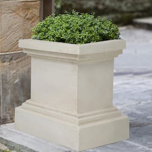 16-1/2 in. Light Aged White Square Cast Stone Fiberglass Pedestal Planter