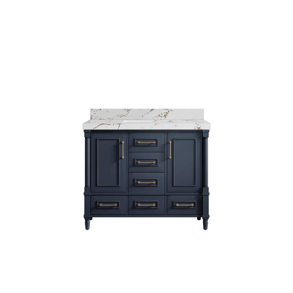 Hudson 42 in. W x 22 in. D x 36 in. H Single Sink Bath Vanity in Navy Blue with 2 in. Viola Brown qt. Top price history on PriceWatchPro