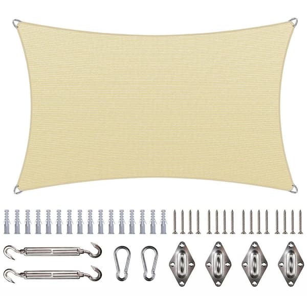Unbranded 18 ft. x 20 ft. Rectangle Pro Ring Sun Shade Sail with Hardware Kit-Beige