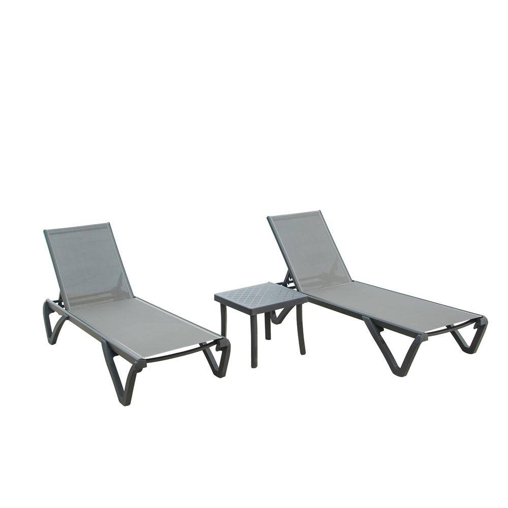 Angel Sar Gray Adjustable Metal Outdoor Chaise Lounge With Side Table Angel Sar Gray Adjustable Metal Outdoor Chaise Lounge With Side Table