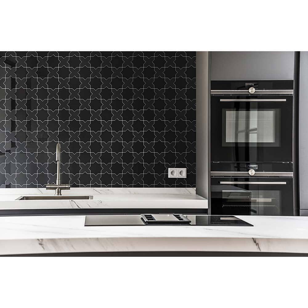 Siena Black Glossy Ceramic Cross-Shaped Wall and Floor Tile