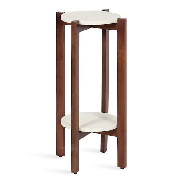 Kate and Laurel Moxley 12 in. D Walnut Brown 24.25 in. H Marble End Table