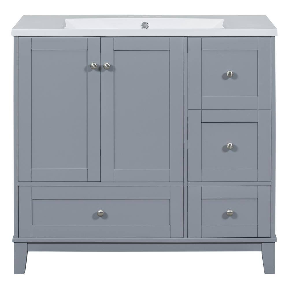 36 in. W x 18 in. D x 34 in. H Single Sink Freestanding Bath Vanity in Gray