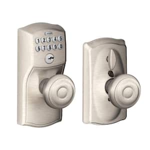 Camelot Satin Nickel Electronic Keypad Door Lock with Georgian Knob and Flex Lock