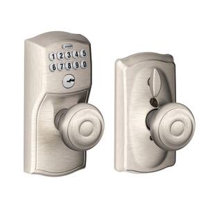 Camelot Satin Nickel Electronic Door Lock with Georgian Door Knob Featuring Flex Lock