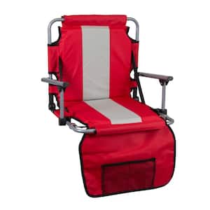 Red/Tan Tubular Frame Folding Stadium Seat with Arms