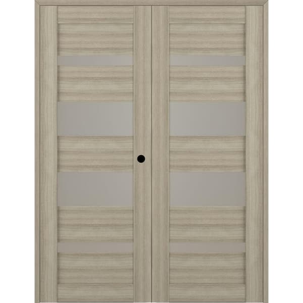 Belldinni Mirella 48 in. x 83.25 in. Left Hand Active 5-Lite Frosted Glass Shambor Finished Wood CompositeDoublePrehungFrenchDoor