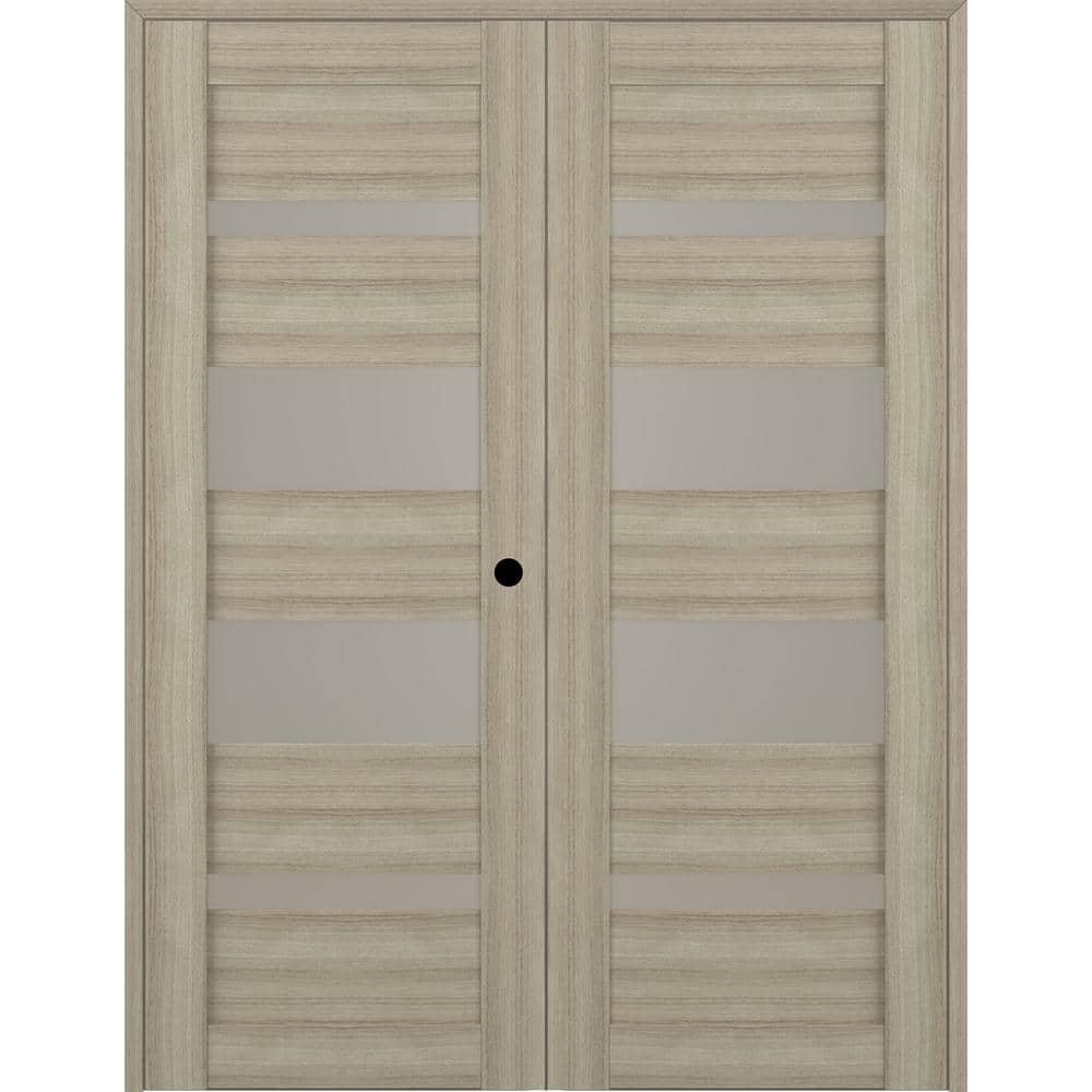 "Mirella 56"" x 84"" Left Hand Active 5-Lite Frosted Glass Shambor Finished Wood Composite Double Prehung French Door" price history on PriceWatchPro