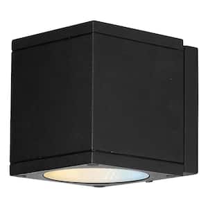 2-Light Black Hardwired Up and Down 3000K, 4000K, 5000K Selectable CCT LED Outdoor Cube Wall Lantern Sconce (1-Pack)
