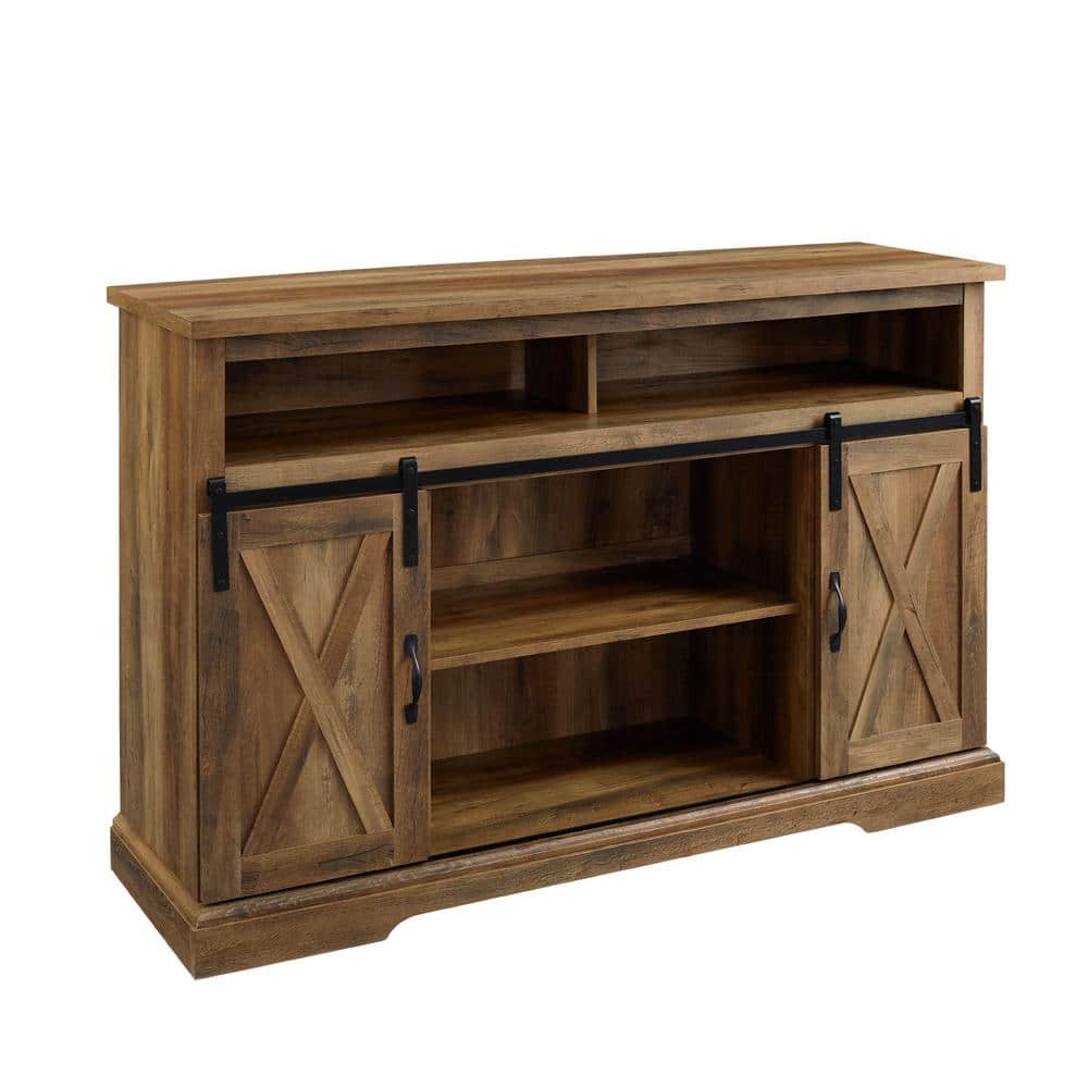 Rustic Oak 52" Modern Farmhouse TV Stand with Sliding Barn Doors