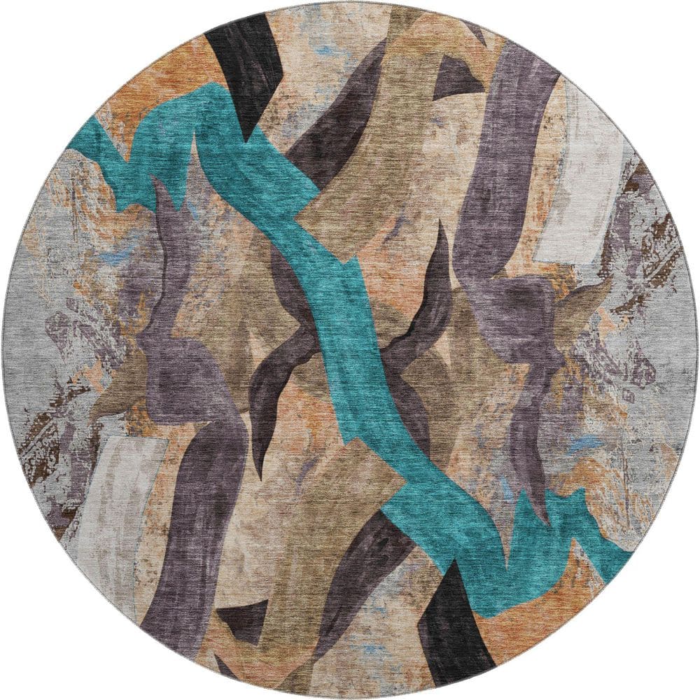 Mayfield Premium Machine Washable Abstract AMF2191 Gray 8 ft. x 8 ft. Round Rug price history on PriceWatchPro