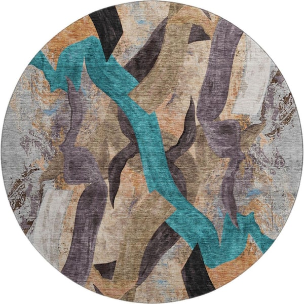 Mayfield Premium Machine Washable Abstract AMF2191 Gray 8 ft. x 8 ft. Round Rug